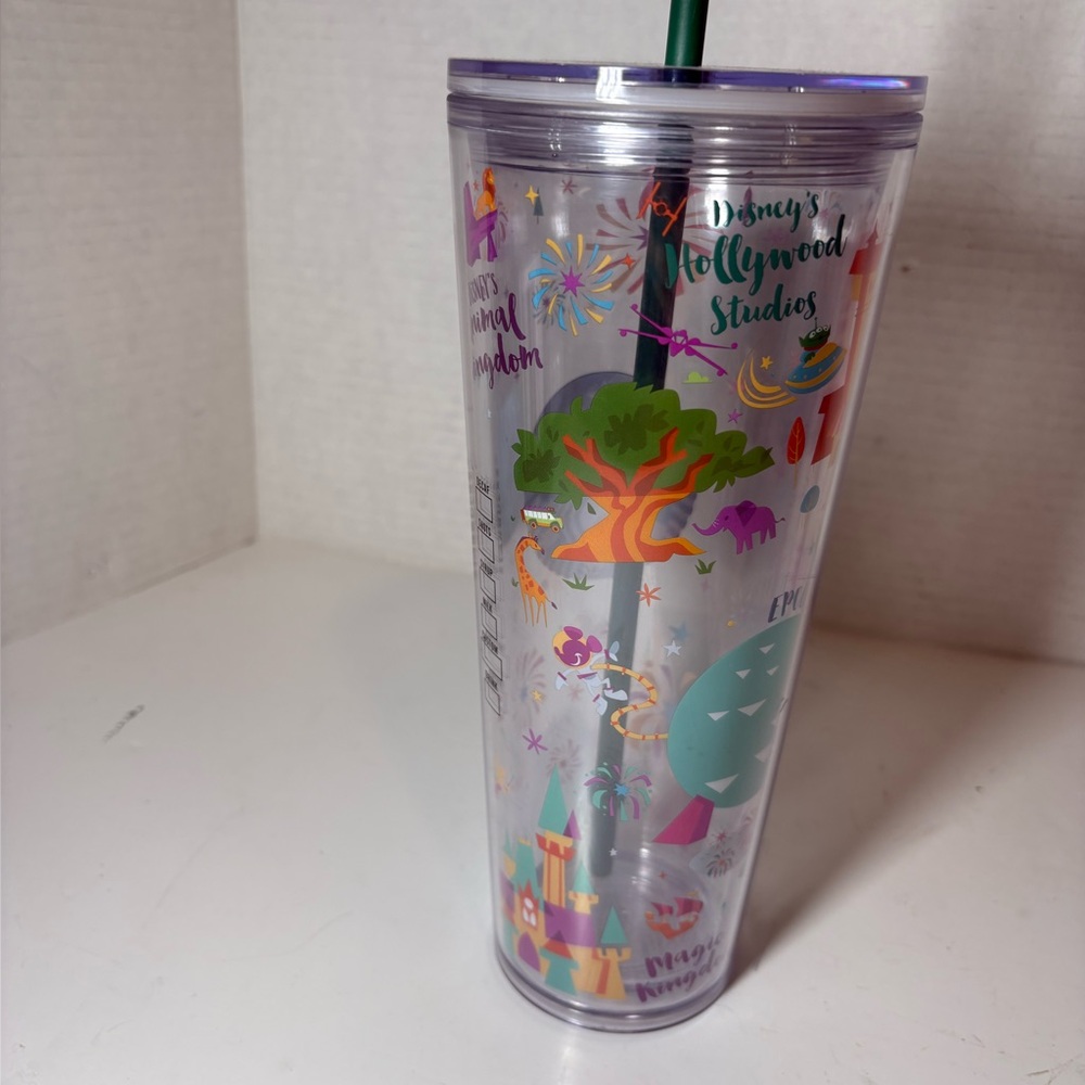Walt Disney World Tumbler Cup with Green Straw by Starbucks 2021– 24 oz